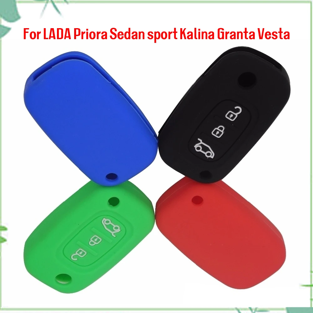Jingyuqin New 3 Buttons Silicone Car Key Case Cover For LADA Priora Sedan sport Kalina Granta Vesta X-Ray XRay Renault