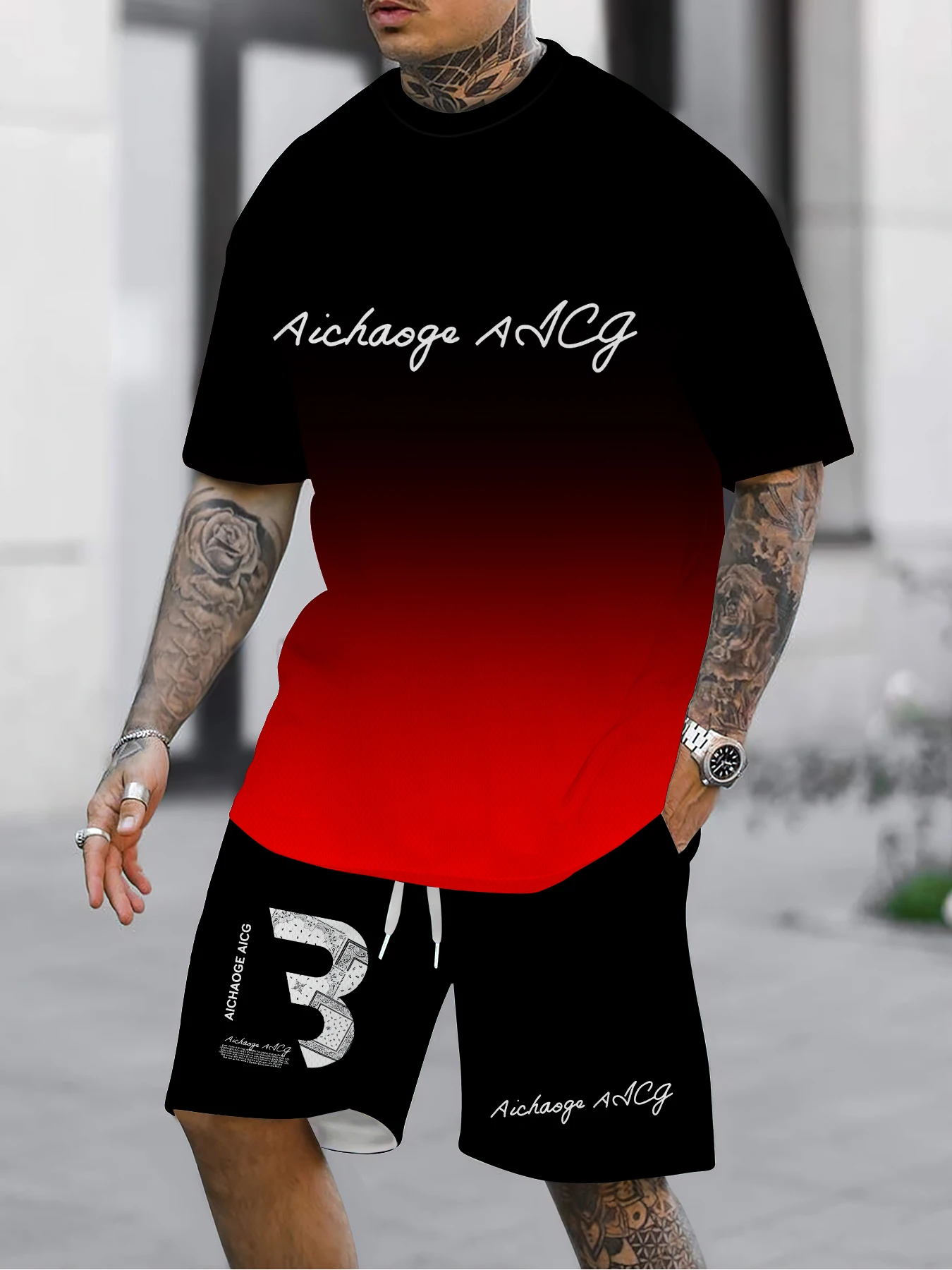 

2025 summer new men's casual sports T-shirt shorts 2-piece set with letter print soft and comfortable outdoor men's clothing