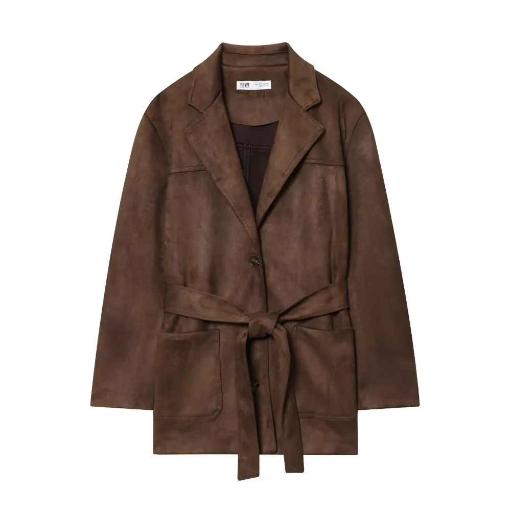 

Brown Suede Trench Coat Windbreaker Autumn Fashion Elegant Casual Long Sleeve New In Jackets 2025 Trend Outerwears