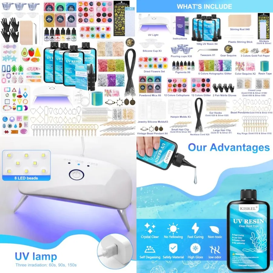 

UV Resin Jewelry Making Kit, Crystal Clear Resins with Light and Molds, DIY Jewelry Making Resin Kits, Resina Starter Kit for K