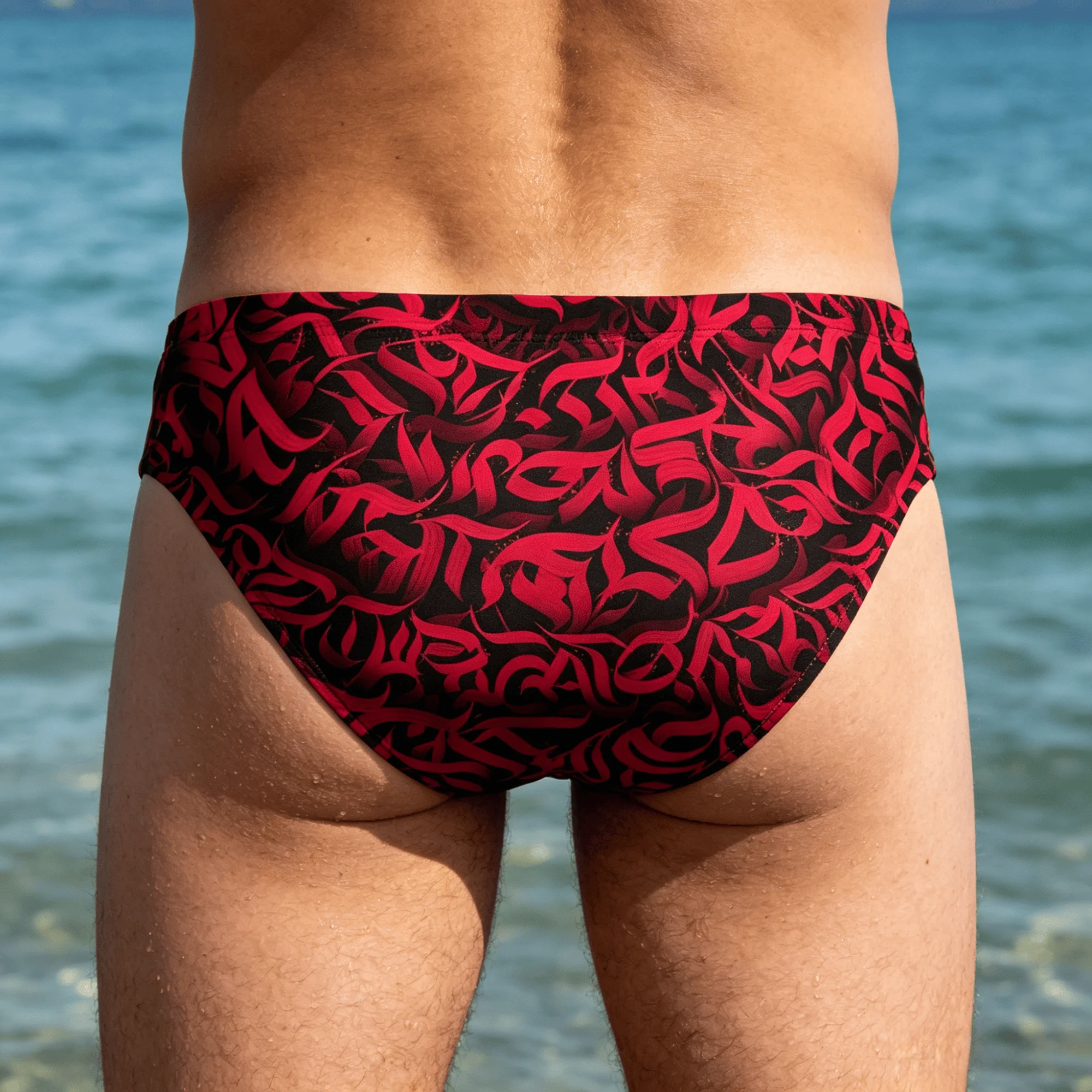 Graffiti-print Swim Trunks Stretchy Soft Skin-friendly Men's Trunks Beach Carnivals Swimming Bathing Retro and Stylish Swimsuit