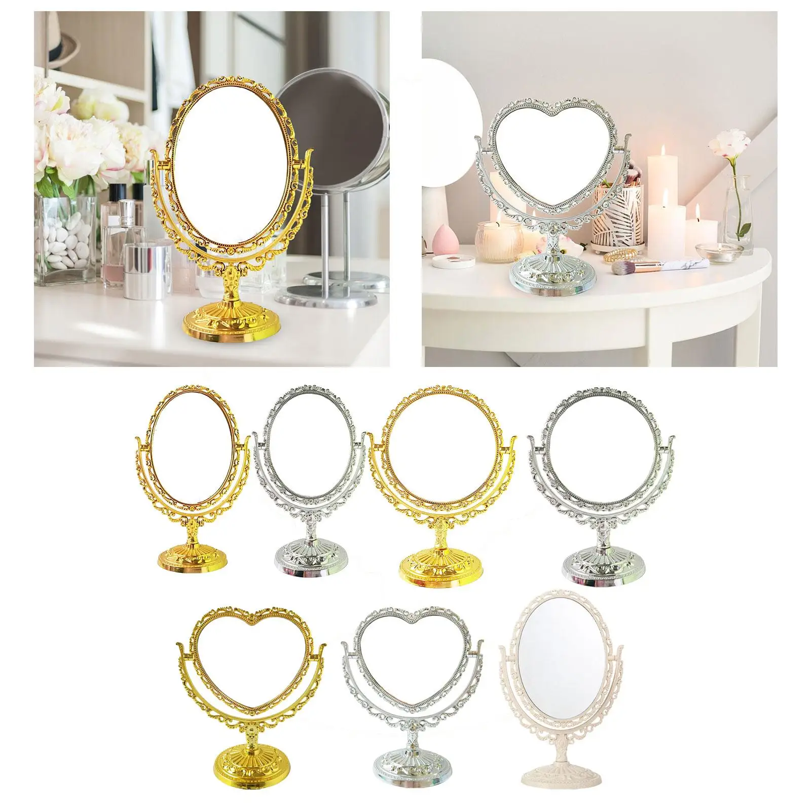 Tabletop Makeup Mirror Degree Rotation Double Sided Rotation Platform Mirror for