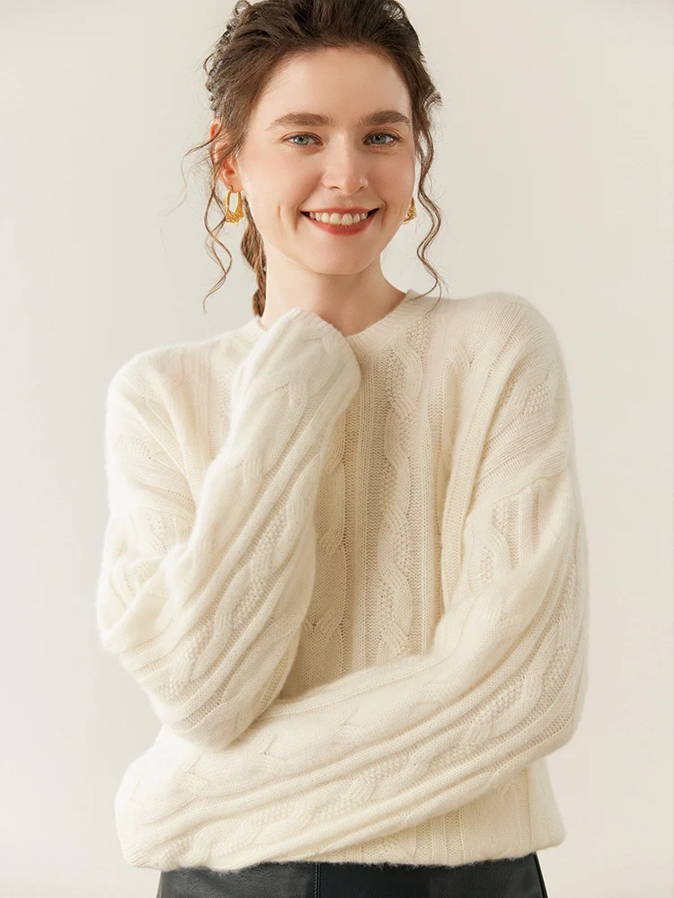 TLOML المرأة 100% سترة الكشمير المعنقة كابل الحياكة س الرقبة البلوز الكشمير تريكو الخريف الشتاء لينة الدافئة فضفاضة رشاقته القمم