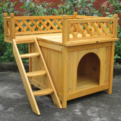 Natural Small Wood Wooden Pet House for Cats and Dogs Balcony Furniture