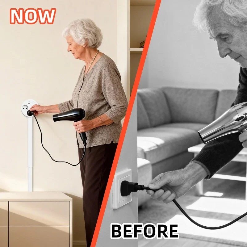 Electrical Wall Plug Rotates Electrical Outlet Extender Adjustable Length Power Outlets Extender Power Socket for NightStand