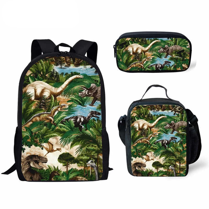 Harajuku Youthful Novelty Funny Dinosaur 3D Print 3pcs/Set Student Travel bags Laptop Daypack Backpack Lunch Bag Pencil Case