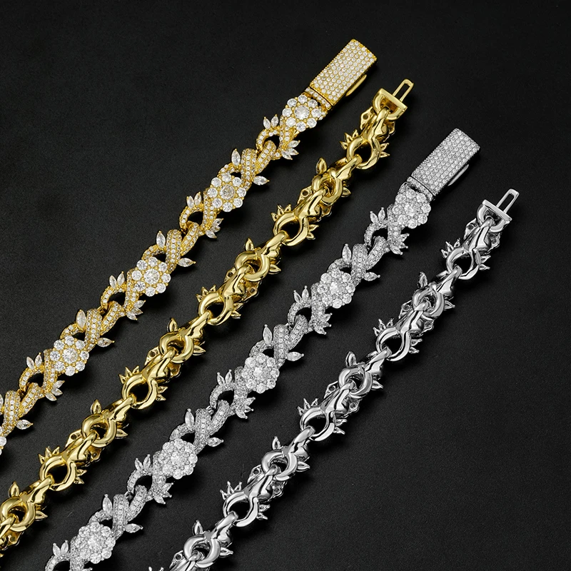 Hip Hop 5A+ CZ Stone Bling Iced Out Infinity Flowers Link Chain Necklace for Men Women Rapper Jewelry Gold Silver Color