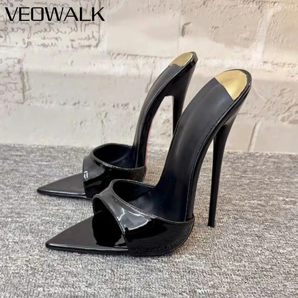 

Black Patent 14/16cm Ultra High Heel Mules Comfortable Slip-On Stiletto Pumps Pole Dance Party Club Heels,Cosplay Evening Dress
