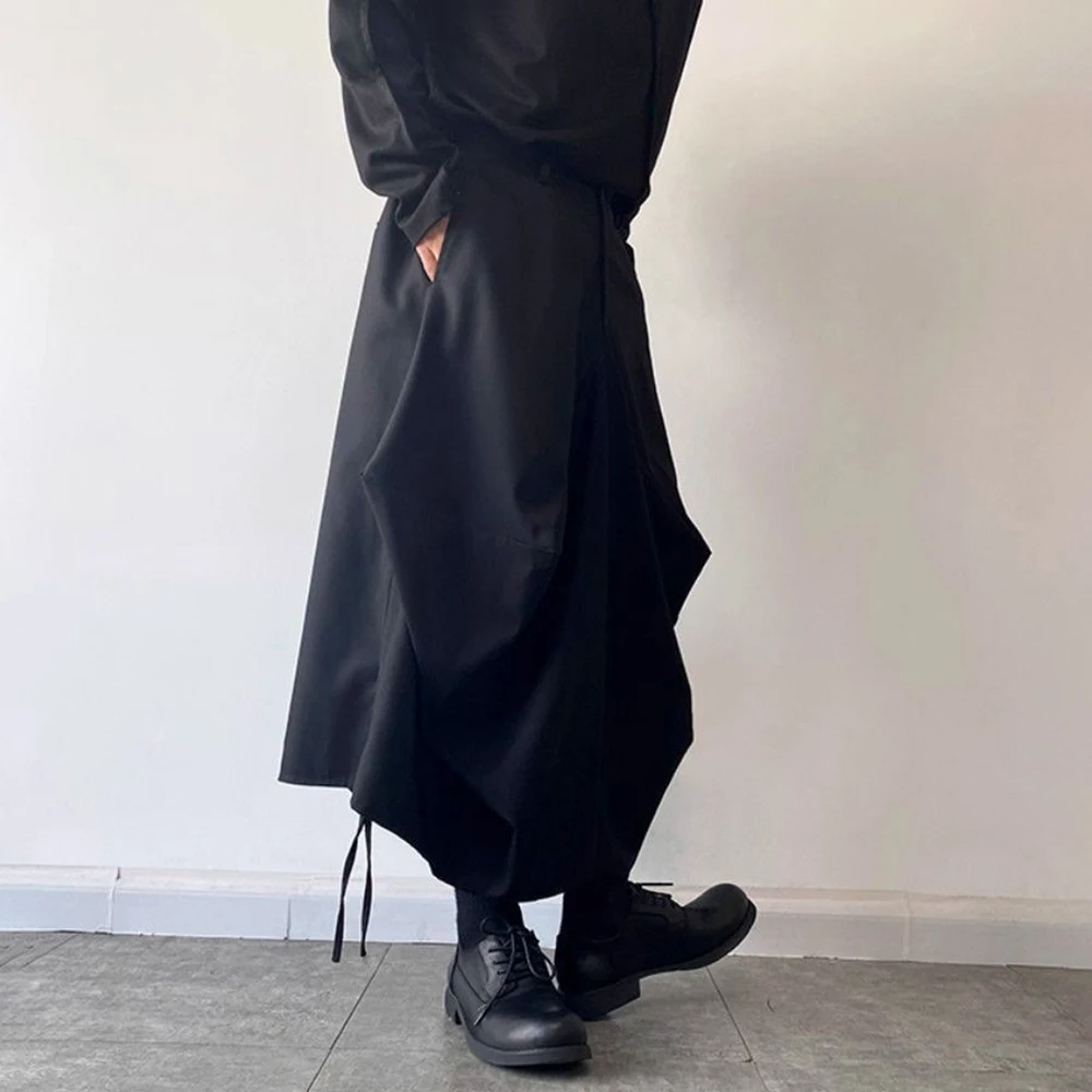 Summer New Men's Solid Color Irregular Skirt Pants Chinese Retro Fashion Trend Street Loose Casual Breathable Niche Men's Bottom