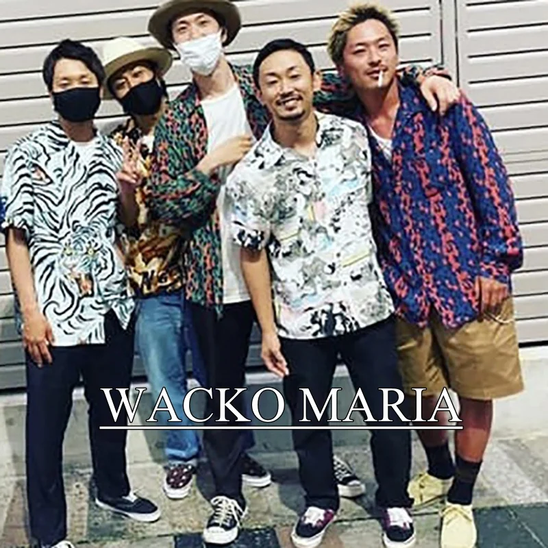 Street Japanese Harajuku Leopard Retro Cuban collar WACKO MARIA Autumn Winter Mens Womens Hawaii Long Sleeve Shirt