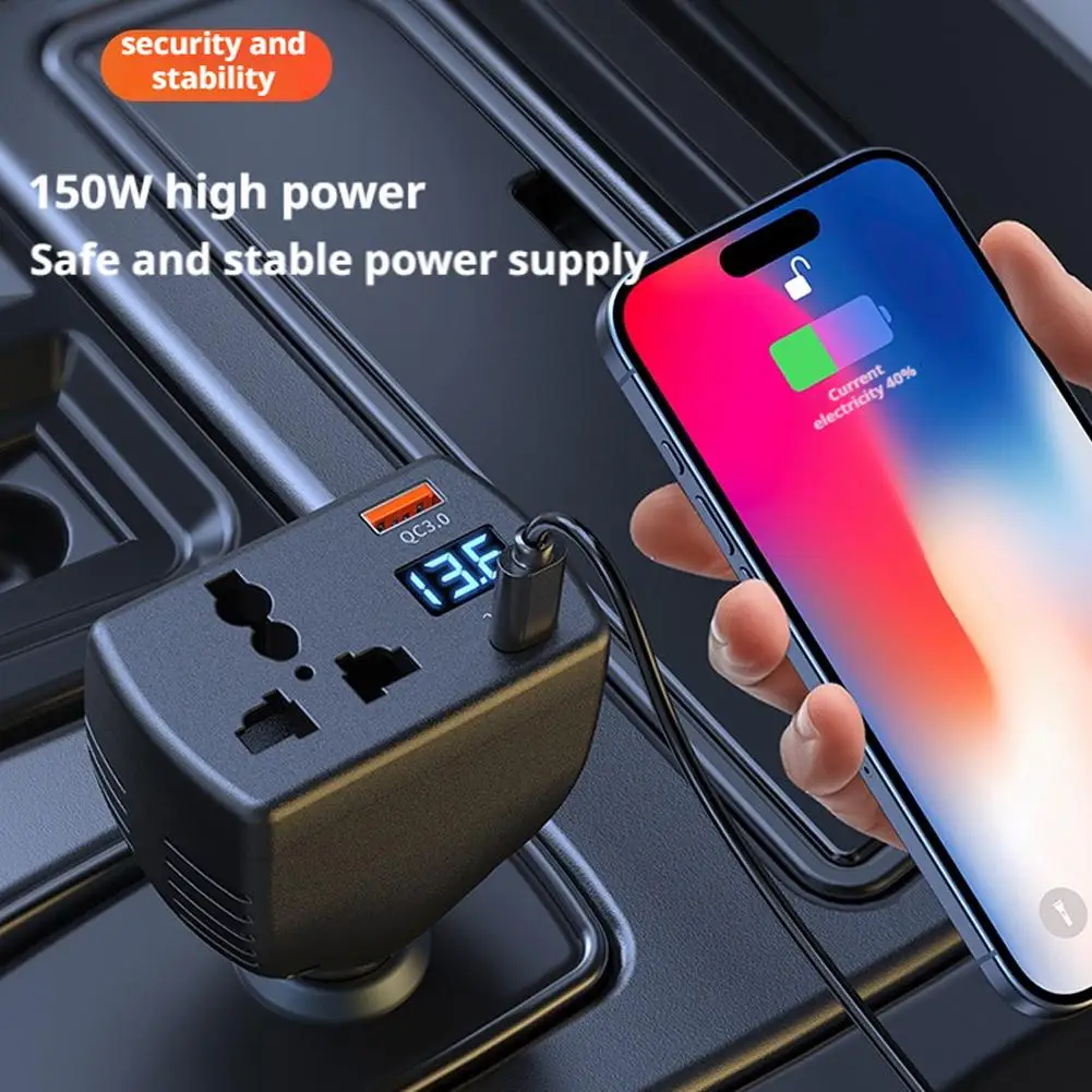 150W Car Power Inverter DC 12V/24V To AC 220V Auto Charger Converter Adapter Power Car Multi-function Socket Voltage Invert K6L0