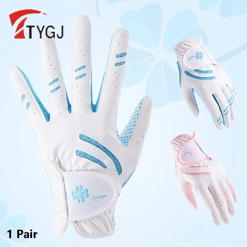 TTYGJ 1 Pair Women PU Leather Golf Gloves Ladies Breathable Anti-Slip Granules Gloves Women Left and Right Hand Golf Mittens