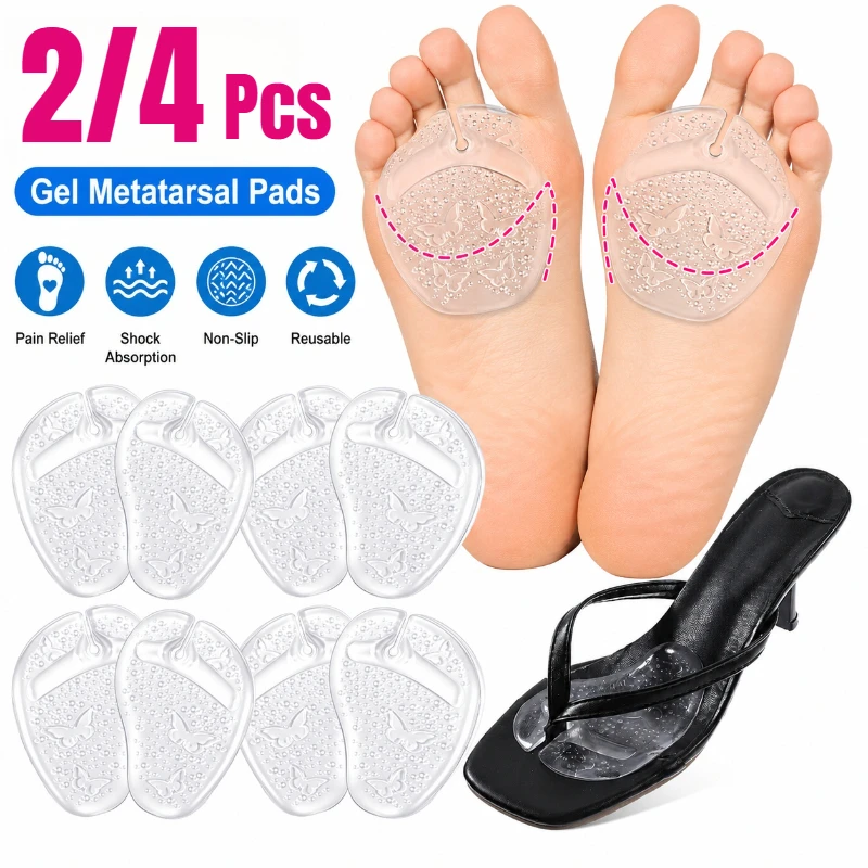 2/4PCS Gel Pads for Flip Flops Self-Adhesive Non-Slip Forefoot Cushion Inserts Reusable Toe Protectors Foot Pain Relief Support
