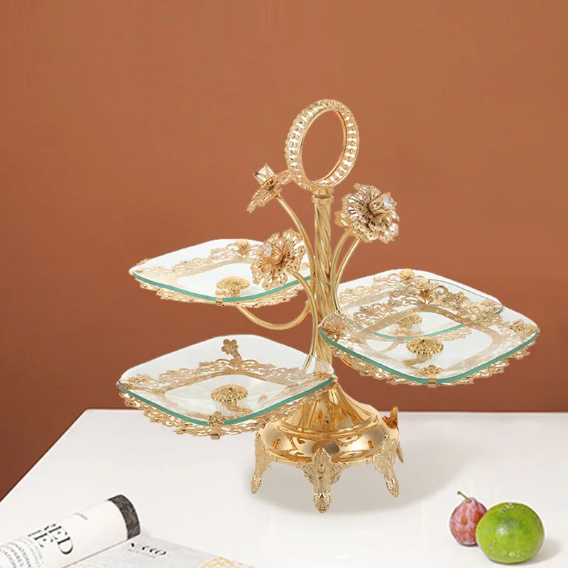 

European-style Glass Fruit Bowl Gold-plated Candy Dessert Cake Tray Jewelry Display Table Afternoon Tea Multi-layer