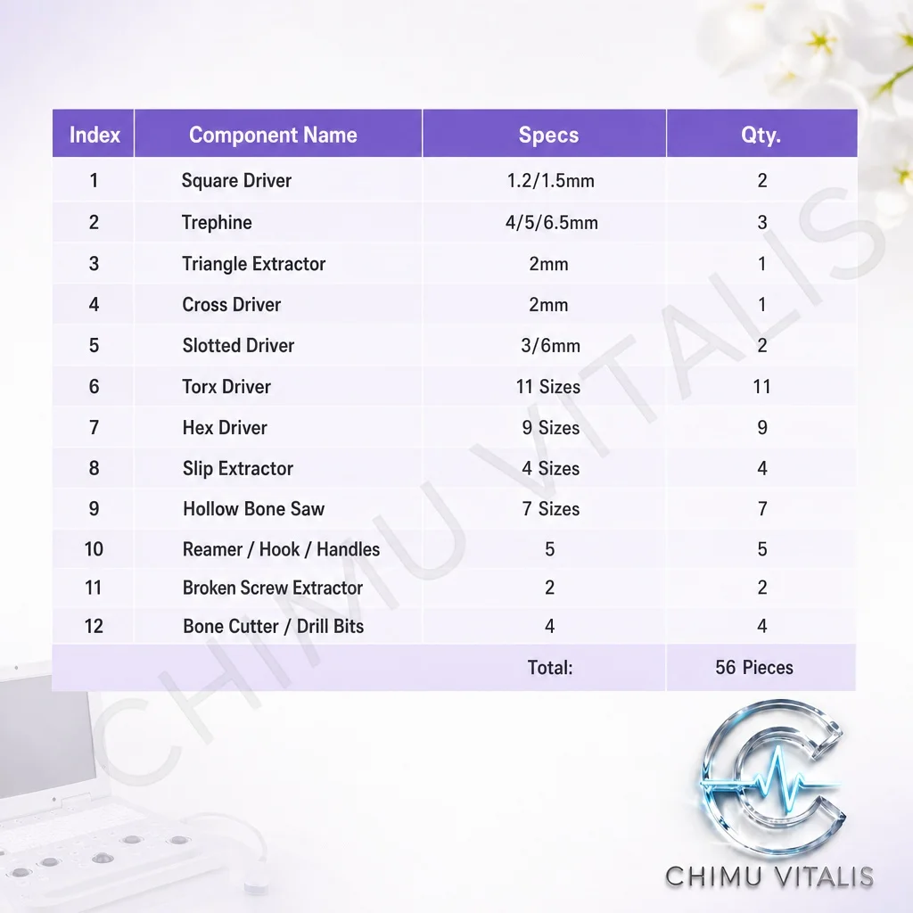【CHIMU VITALIS 】56-Pcs Professional Extractions Tool Set, Precise Training Lab Kit, High-Precision Steel, 135°C Support