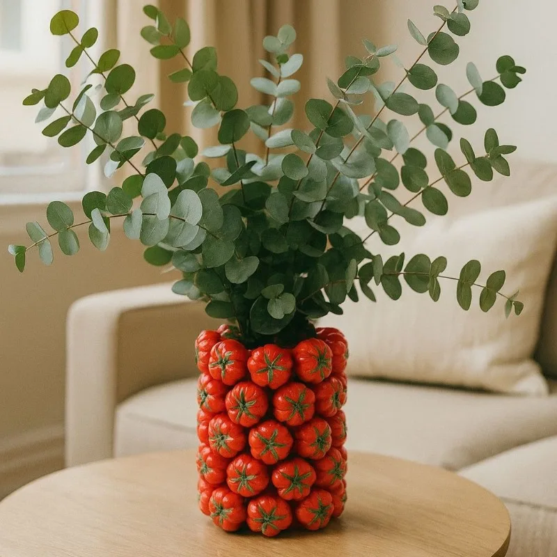 New creative fruit ceramic vase flower arrangement advanced sense, simulated tomato home decoration flower device