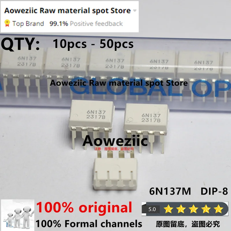 Aoweziic  2024+ 100% New Imported Original  6N137  6N137M   DIP-8 Optical Isolator Chip  Hot Sale