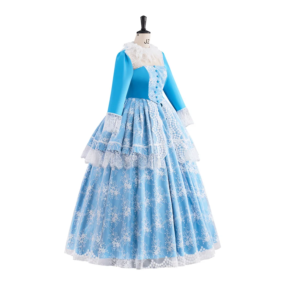 역사적인 중세 블루 빈티지 빅토리아 웨딩 드레스 로코코 마리 앙투아네트 로얄 코트 공주 볼 가운