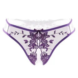 Sexy Lingerie Women Thong Lace Crotchless Underwear Mesh See-Through Briefs Porn