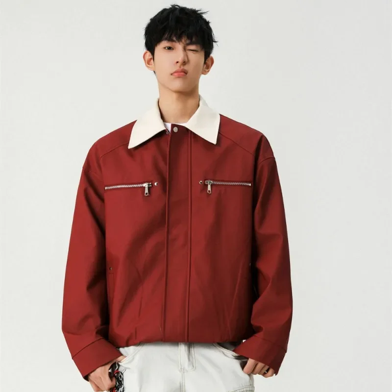 

Premium PU Leather Motorcycle Jacket for Men Retro Badass Streetwear Spring Autumn​