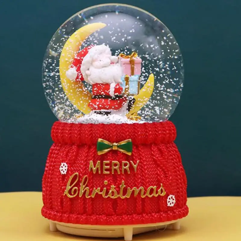 Christmas Snow Globes Musical Santa on the Moon Musical Water Globe Merry Christmas Glitterdome Hand Painted Lighted Snow Globes