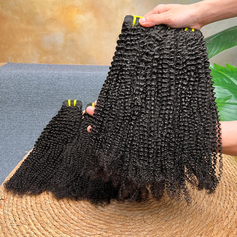 

Kinky Curly Bundles 100% Human Hair Double Weft Hair Weave Extensions Natural Black Color Unprocessed Raw Virgin Hair For Women