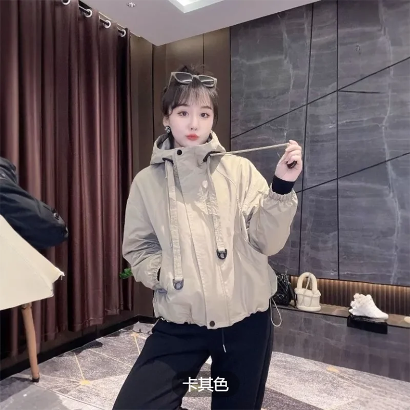 plus Size Women's Hooded Workwear Windproof Jacket Spring Autumn Versatile Slimming Baseball Coat Trendy Design