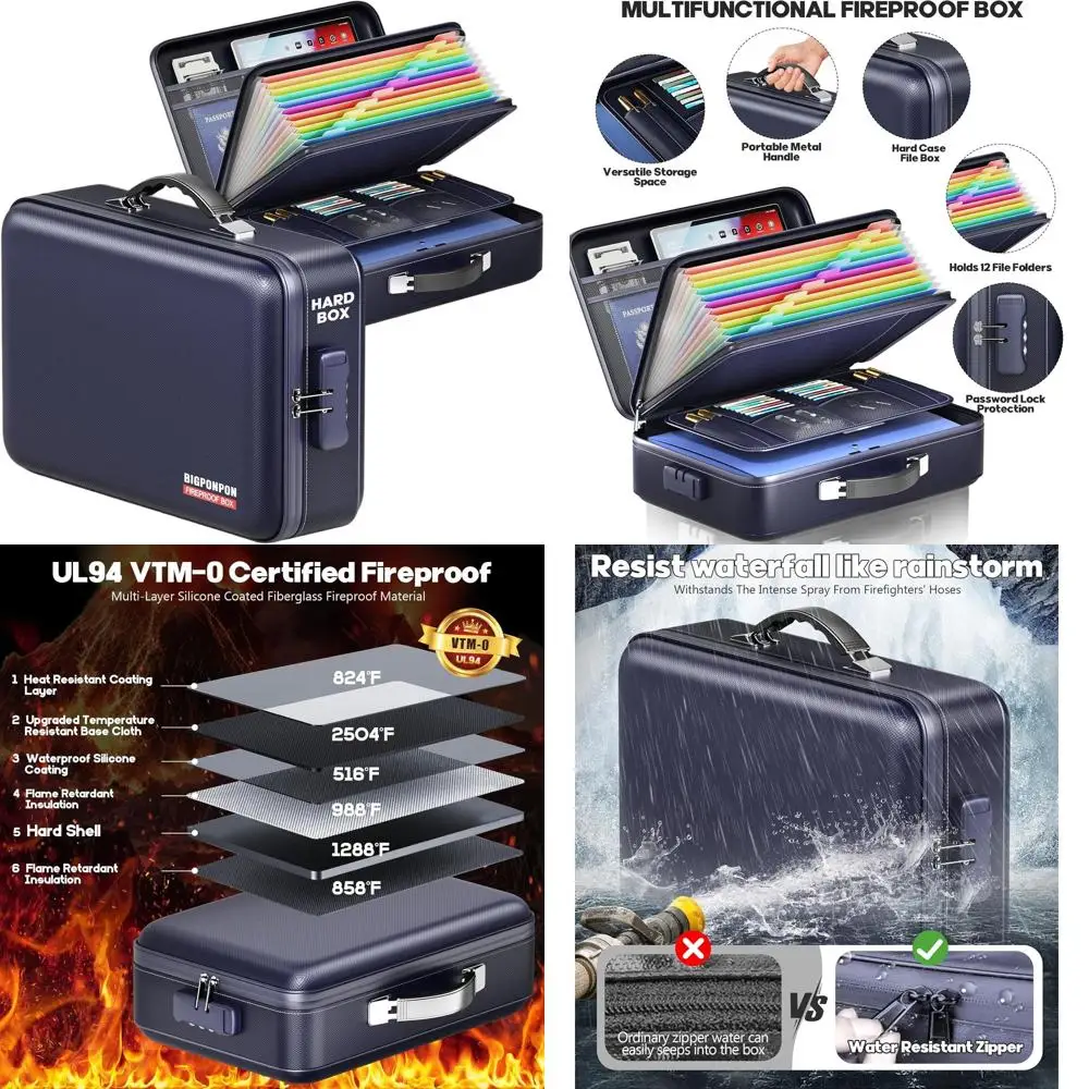 

Водонепроницаемый футляр для хранения документов с замком, портативный сейф для важных бумаг и ценных вещей, синий, 16x12x5