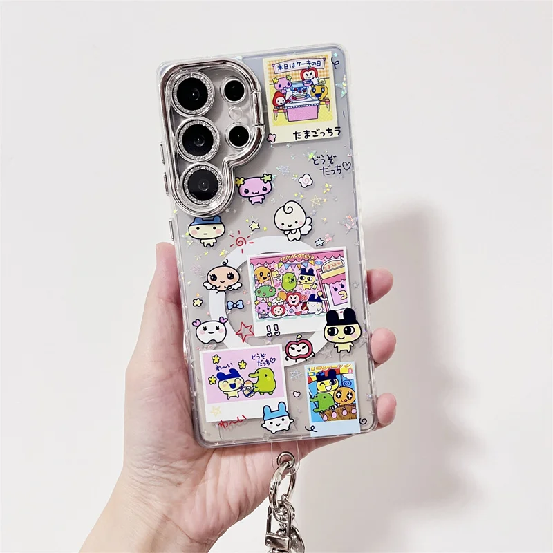 Kawaii Angel Baby Tier Handyhülle für Samsung Galaxy S25 Ultra 24 Plus S23 S25 Randabdeckung mit Standkette Niedliche magnetische Hüllen
