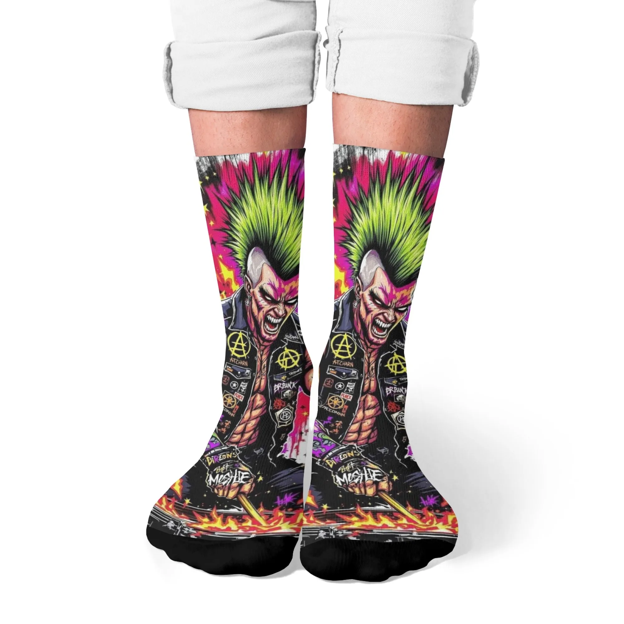 

Punk Crazy Rock Fashion Men's Socks Novelty Harajuku Personality Trend Street Hip-hop Compression Socks Party Holiday Gift