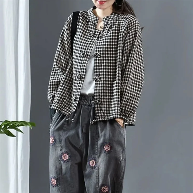 여성 패션 코튼 린넨 셔츠 아우터웨어 레트로 여성 고급 캐주얼 블라우스 재킷 봄 가을 여성 긴팔 탑 코트
