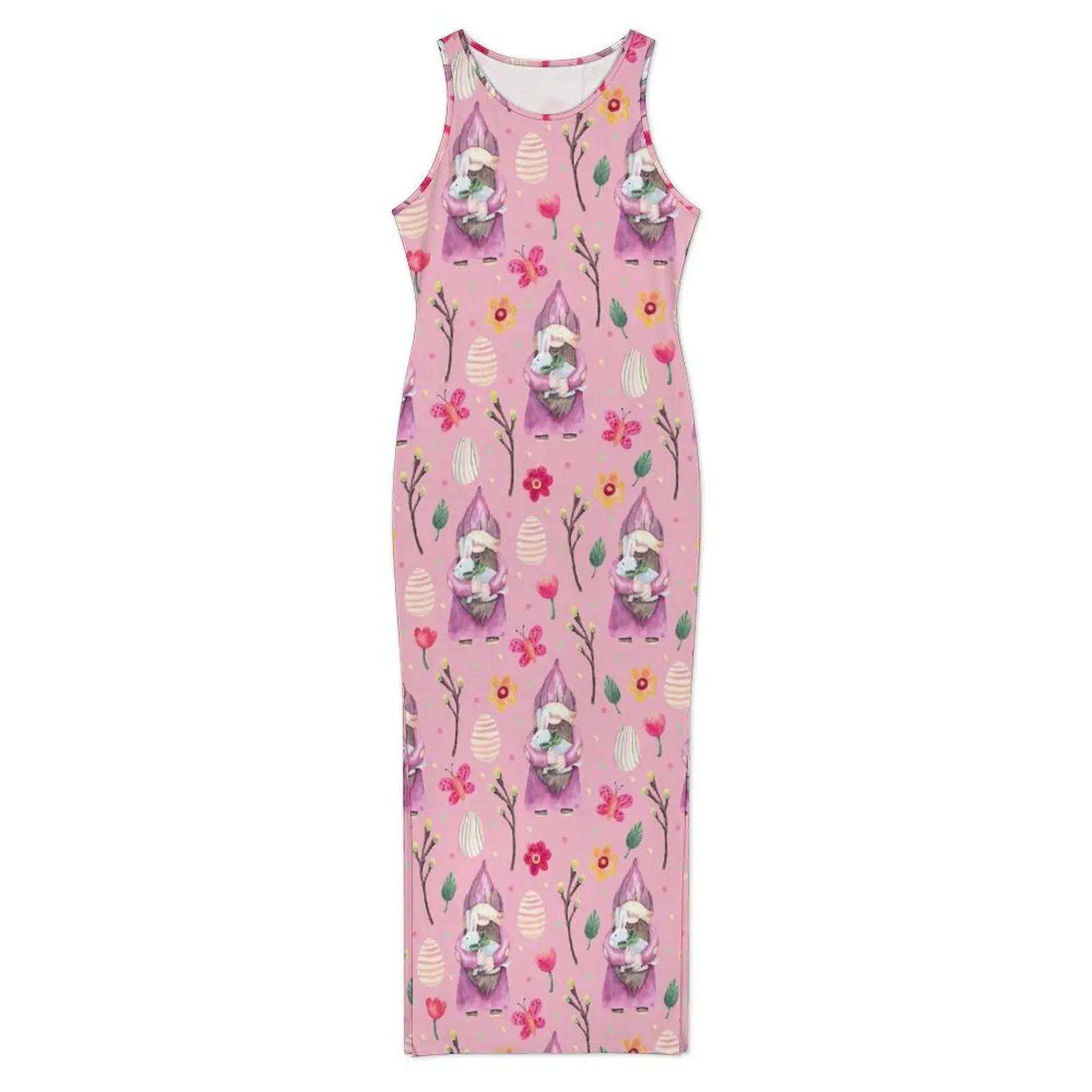 Senhoras bodycon vestido elegante rosa dia de páscoa maxi vestidos férias bonito coelho impressão sem mangas moda vestido gráfico tamanho grande