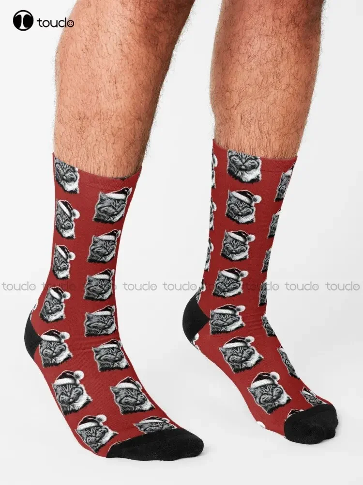 Christmas Cat Socks Soccer Socks Girls Personalized Custom Unisex Adult Teen Youth Socks 360° Digital Print Custom Gift Cartoon