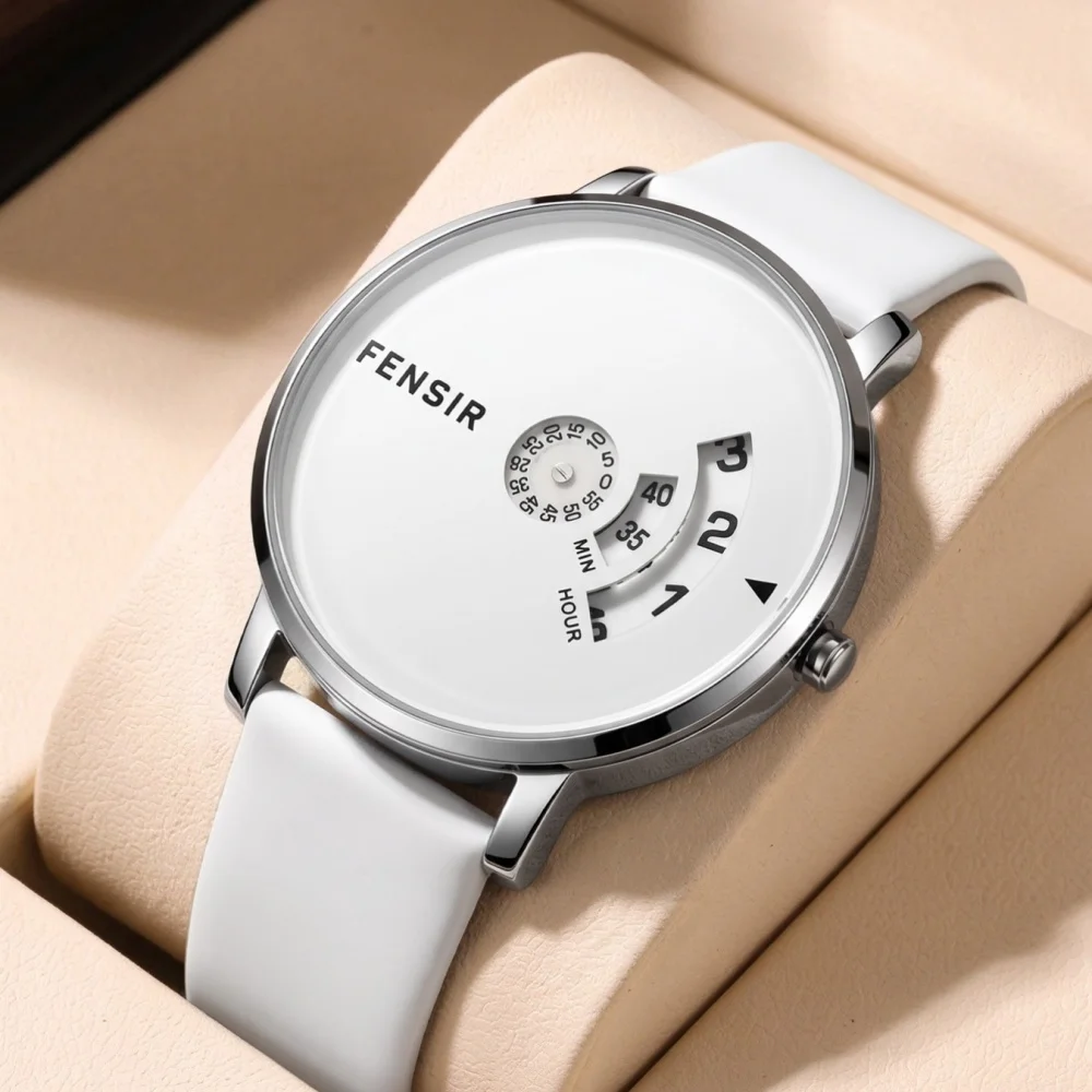 Men's Creative Dial Quartz Watch, Pointerless Unique Time-Reading Design, Leather Strap, Waterproof Minimalist Business Watch, Niche Trendy Men's Watch, Versatile for Daily Commuting, High-Value Gift Watch for Men