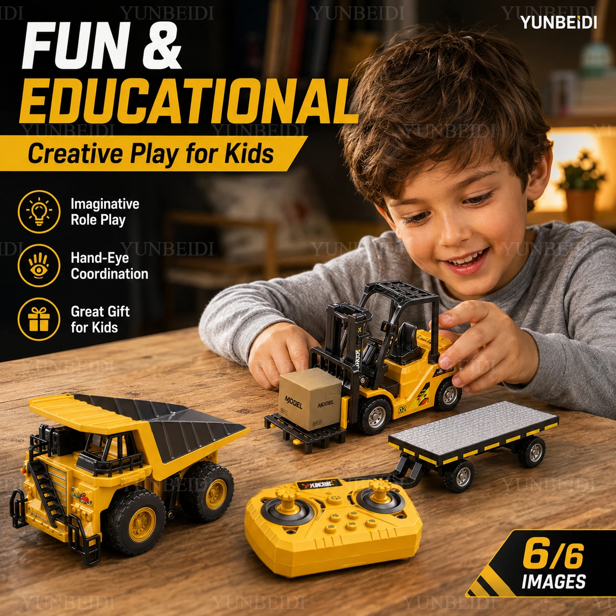 1/64 שלט רחוק מיני סגסוגת רכב מלגזה מנוף מחפר משחק שולחן, תמונה 5