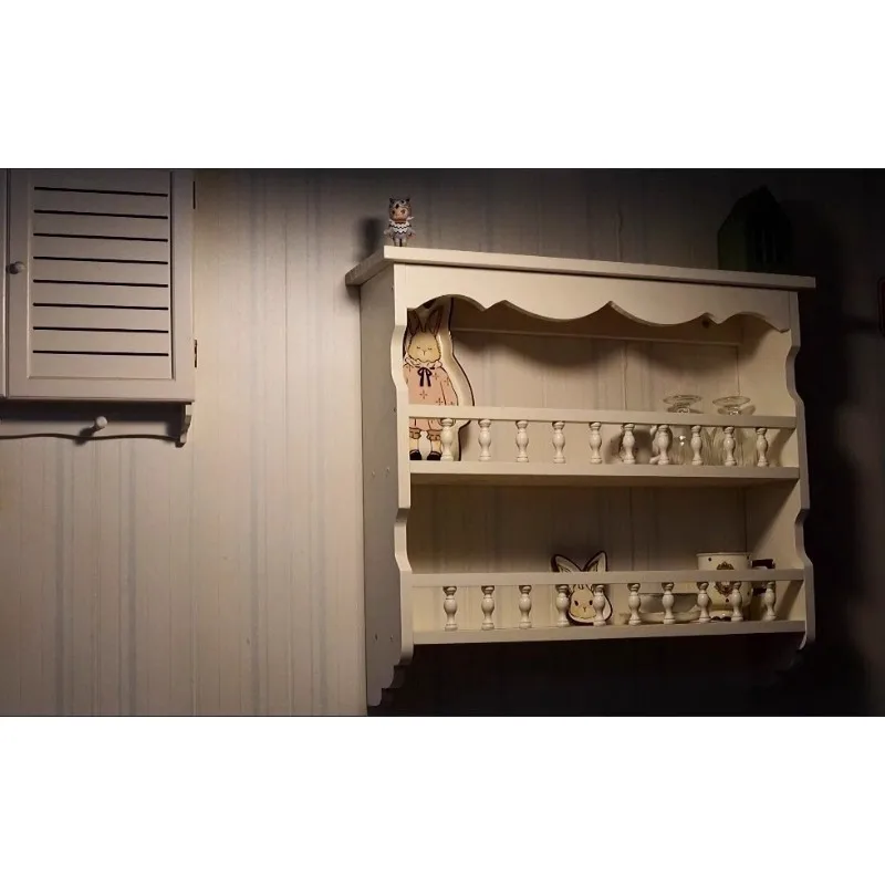 

Medieval style solid wood Internet celebrity wall dish rack coffee shop restaurant retro wall storage rack display cabinet