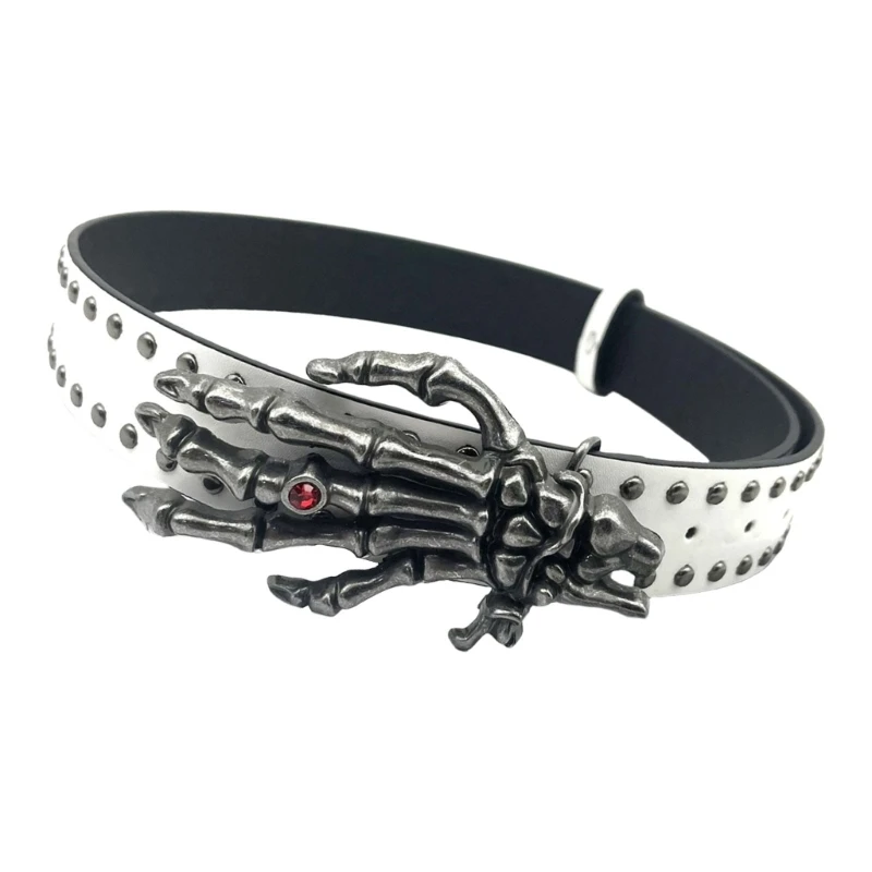 Skull Hand Buckle Waist Belt Punk Skinny Chain for Cowboy Grunge Buckle Modern Waistband Waist Chain Studded Belt