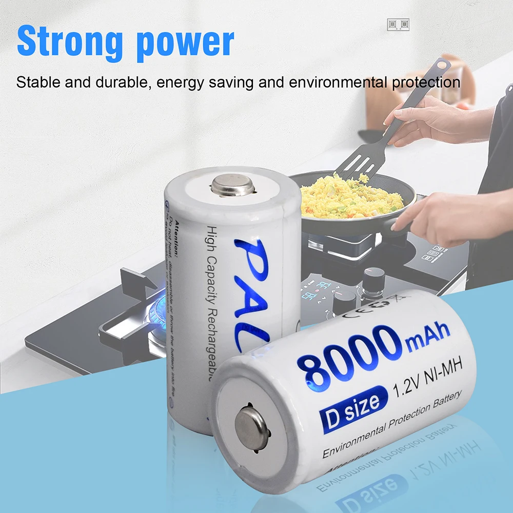 PALO 1.2V D size rechargeable battery type D LR20 battery NI-MH rechargeable D battery 8000mAh R20 Rechargeable battery