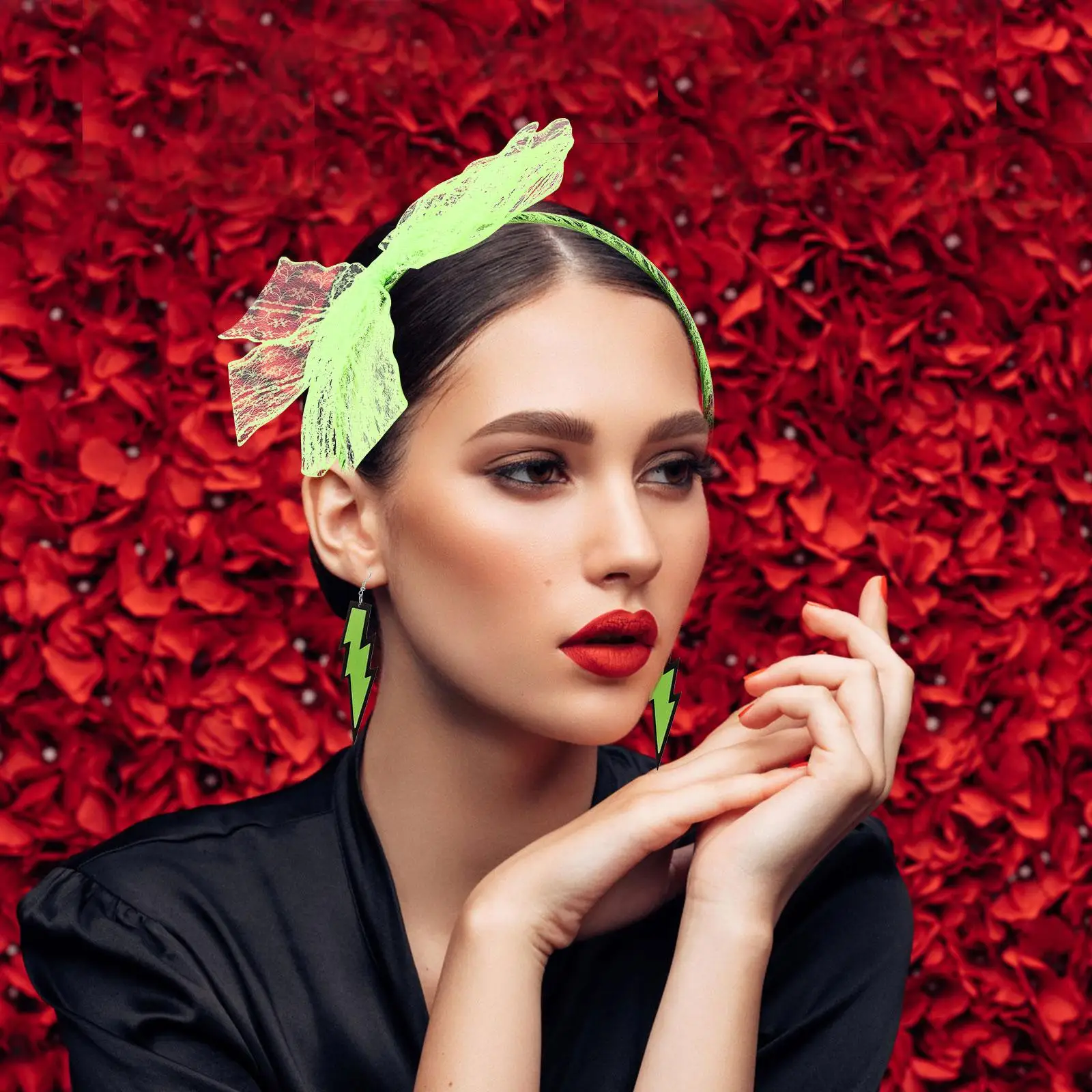 Kanten hoofdband oorbellen Visnethandschoenen 80s Feestkostuums Neon Oorbellen Accessoires Dames Retro Disco Halloween Cosplay