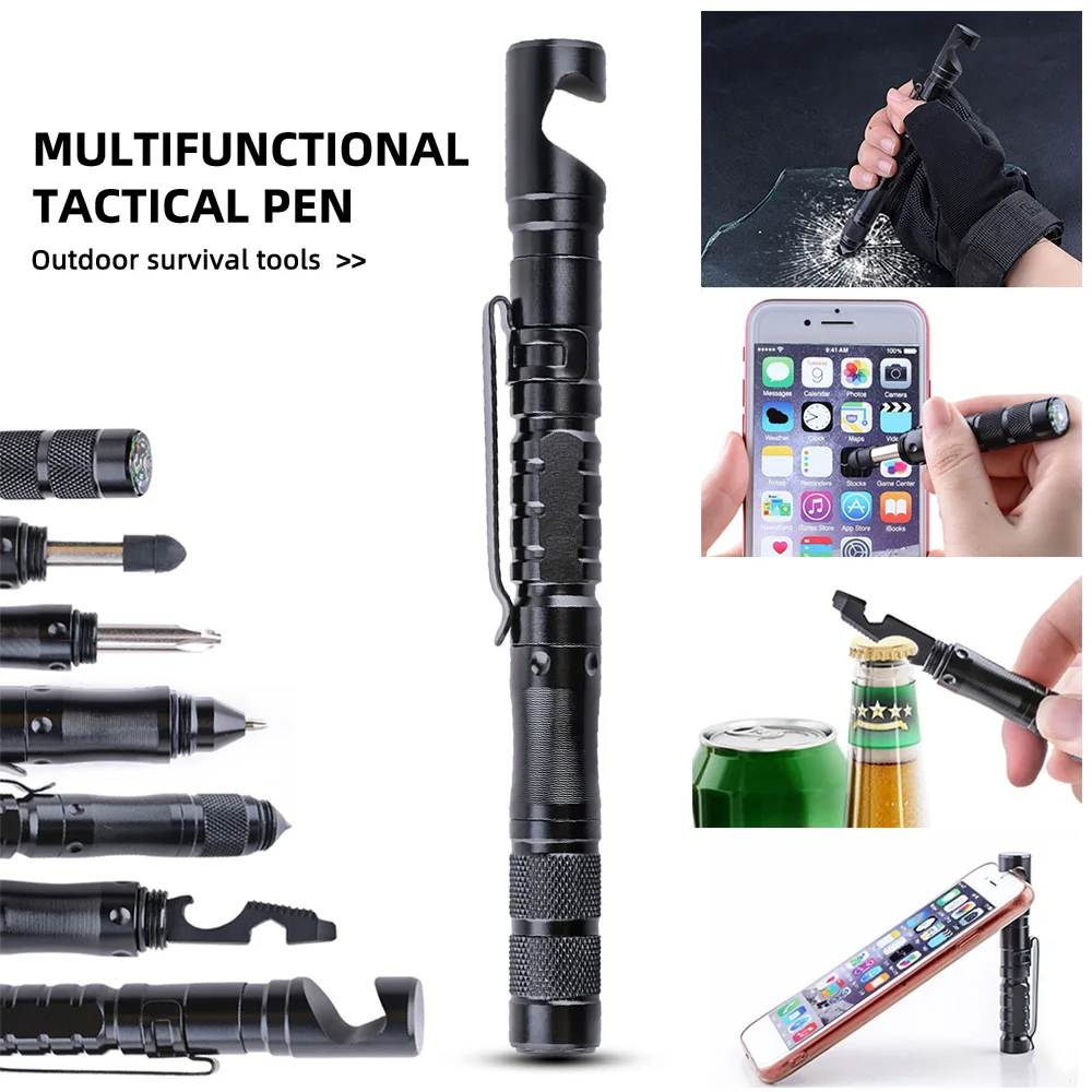 Multifunctionele Tactische Pen Mobiele Telefoon Houder Tactische Zelfverdediging Pen Touch Screen Pen Outdoor Survival Tool Met Kompas