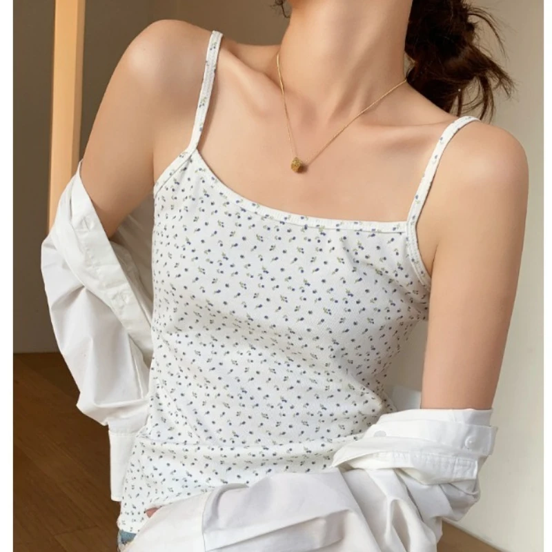 Floral Print Camisole Top Open Back Y2K Style Versatile Fitted Women's Top for All Seasons
