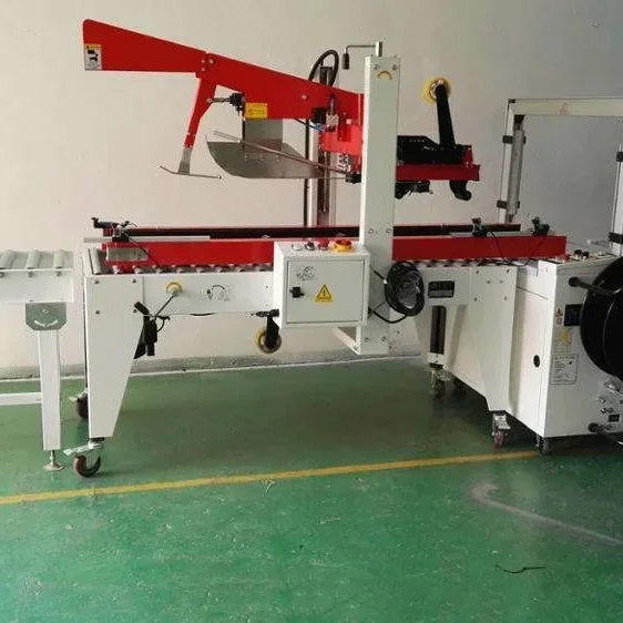 Automatic Tape Box Case Carton Sealing & Strapping Machine With Flap Folding