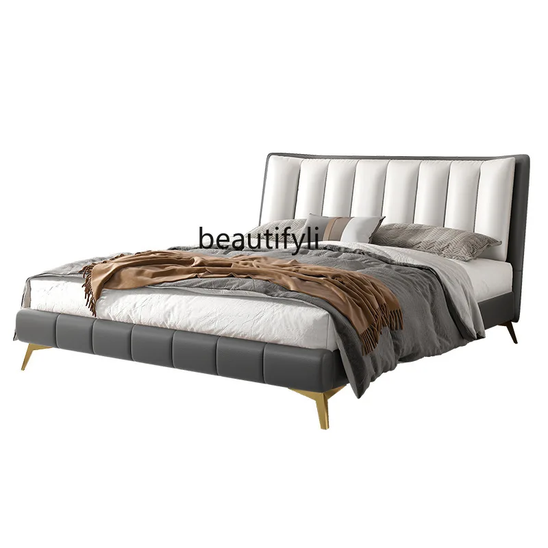 

LBX Nordic Leather Bed Light Luxury Modern Simple Double Bed Master Bedroom Soft Bag Marriage Bed 1.8 M Big Bed