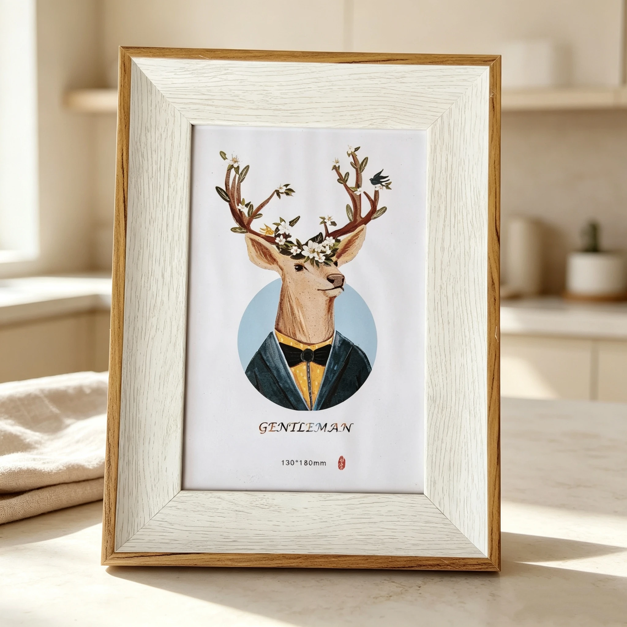 Modern 2-Tone Wooden Picture Frame Whitewash & Natural Wood Grain Photo Holder Nordic Style Wooden Frame for Living Room Decor