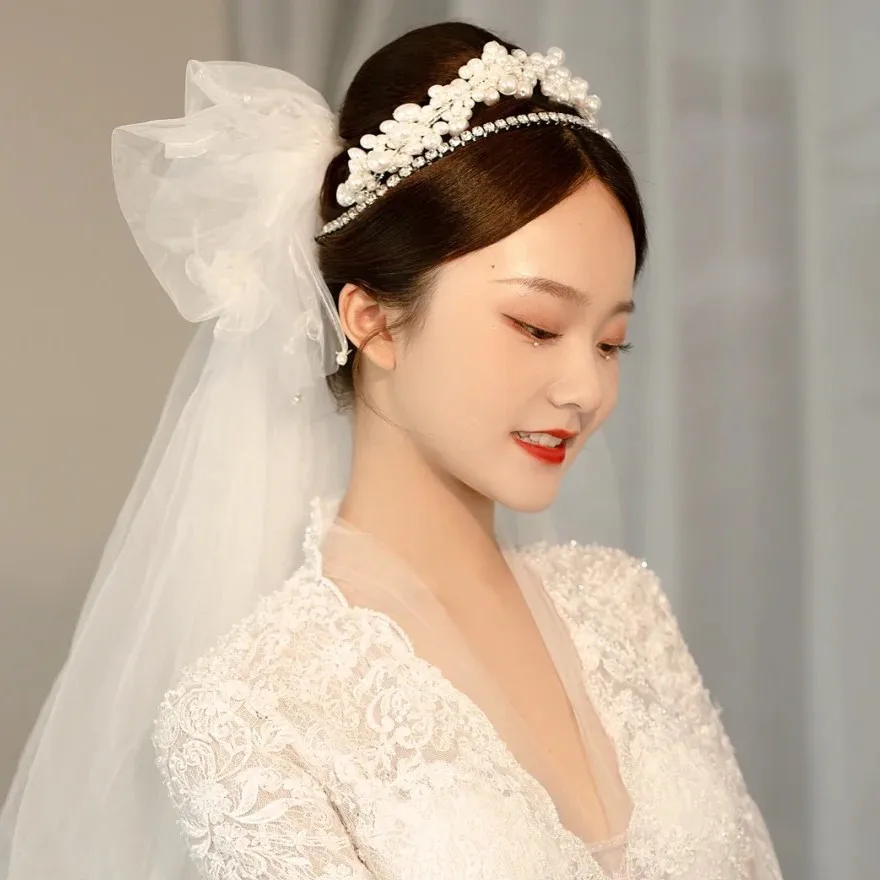 Luxury Bridal Pearls Crystal Headband Wedding Headband Flower Design  Handmade Wedding Hair Accessories image 5