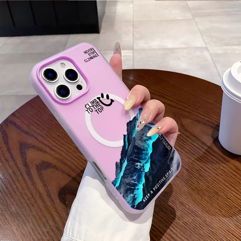 トレンドクールブルーライトマウンテンピークiPhoneケース iPhone 16 15 14 13 12 11ProMax用 シリコン製耐衝撃ケース ミニマリストカバー