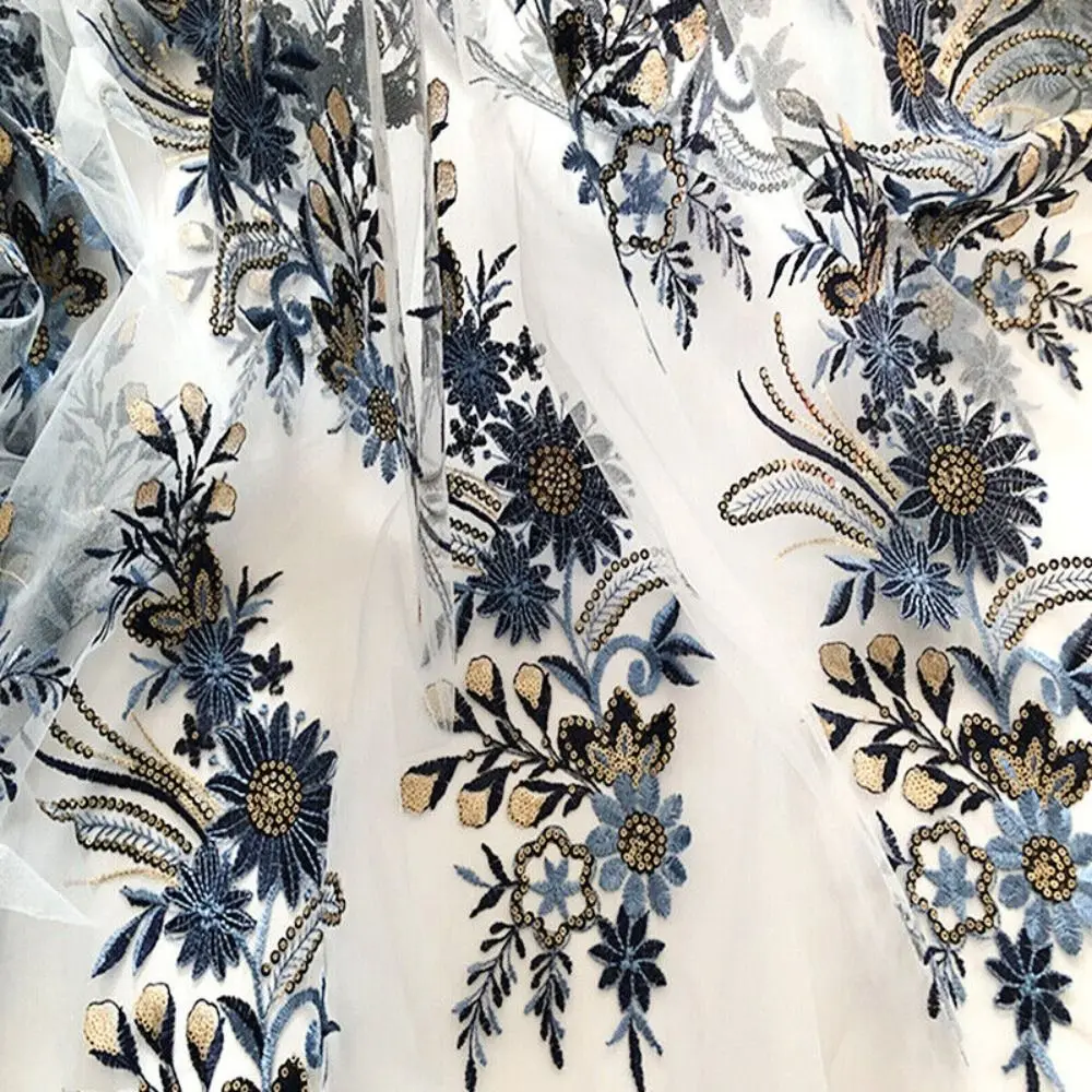 

Polyester Mesh Embroidery Flower Lace Patch Sew Clothing Decoration Embroidered Fabric Stickers Sequin Embroidered Patch