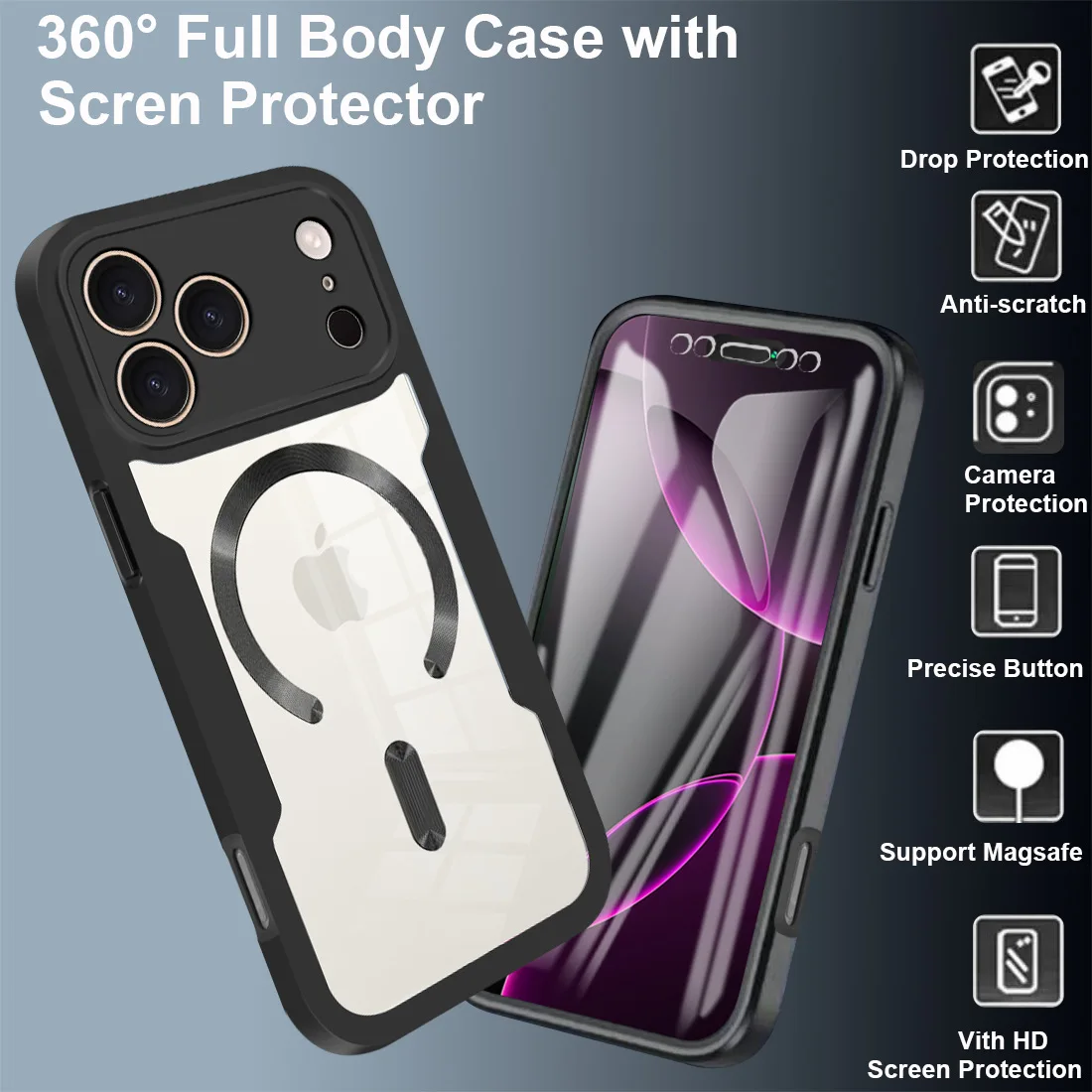 

Transparent magnetic case for iPhone17PROMAX 16plus 15 14 13 shell and film integrated 360 all-inclusive anti-drop protect case
