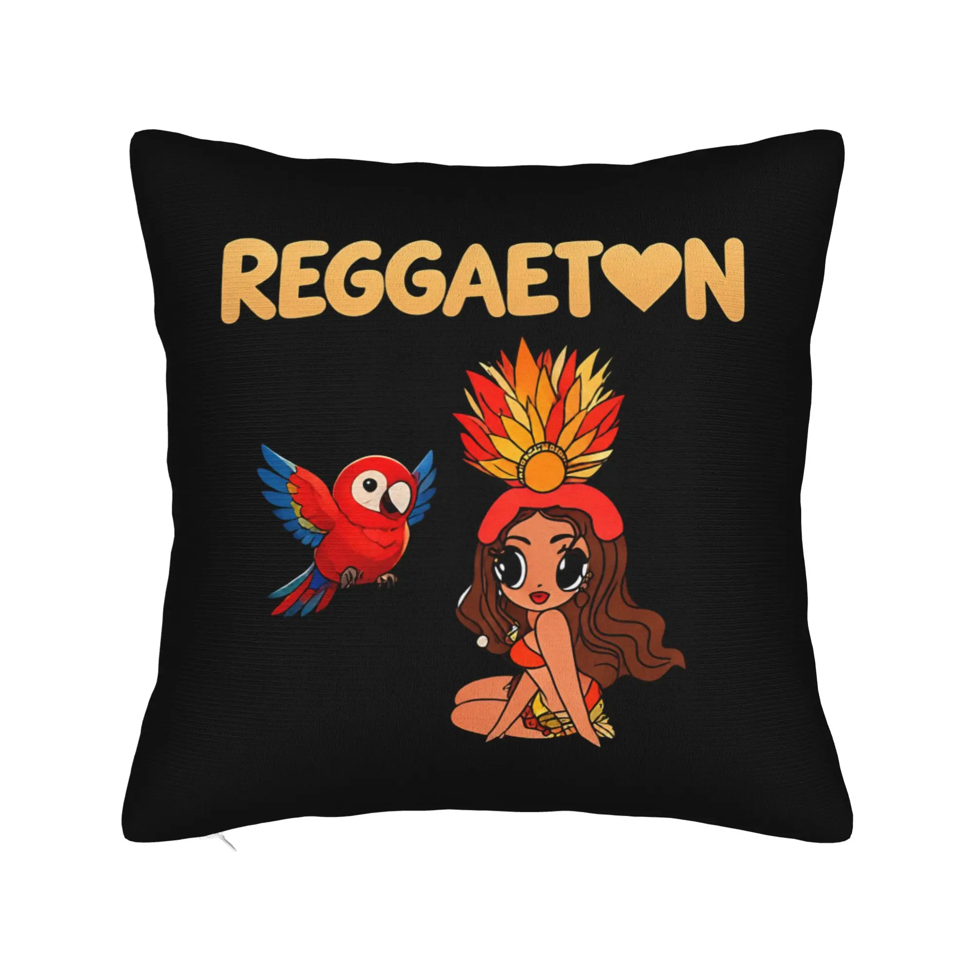 Karol G Feather Headdress Girl And Scarlet Macaw Pillow Case  Cute Funny Pillow Cover Design Pillowcases For Living Room Chair