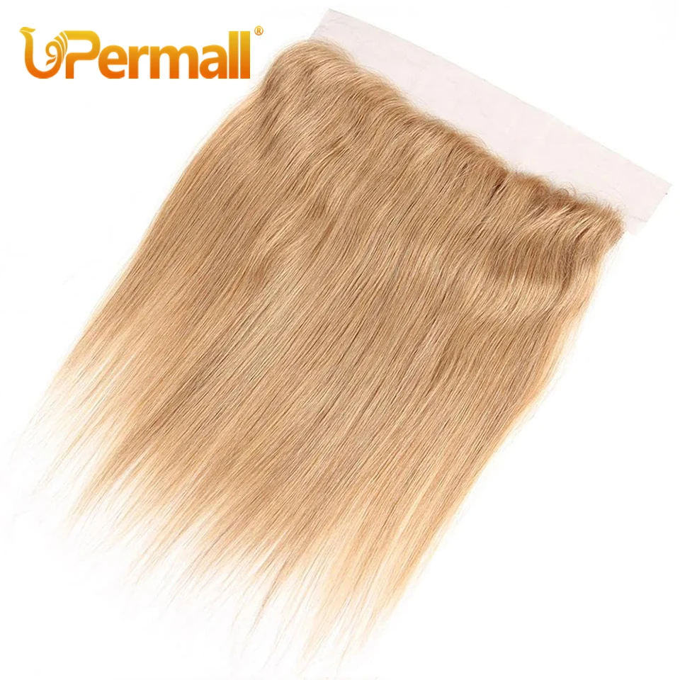 Upermall-Peluca de cabello humano liso con cierre Frontal, accesorio capilar liso con encaje Frontal predespuntado, color rubio miel, HD, suizo, transparente, 4x4, 5x5, 6x6, 100% Remy, 13x4